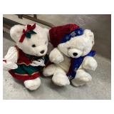 vintage white plush Christmas teddy bears