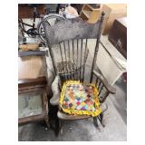 antique wooden spindle and pressback rocking chair