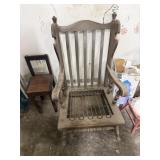 antique wooden slat-back rocking chair