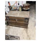 20th century flat top wooden steamer trunk