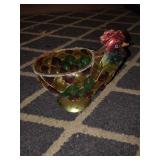 Vintage metal art glass rooster