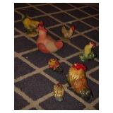 Assortment of 7 ceramic& porcelain chickens
