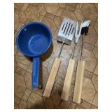enamel warewith grilling utensils