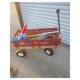 Red wooden kid pull behind wagon