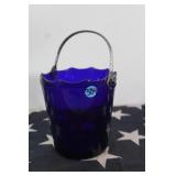 Cobalt Blue Glass Ice Bucket w/ a Hammered Handle