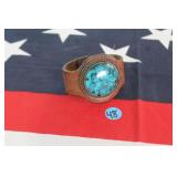 Leather Wristband W/ Turquoise Faux Stone