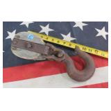 Antique Wooden Block & Tackle Pulley w/ iron Wheel