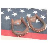 Vintage Leather & Rawhide-Laced Western Stirrups