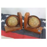 Vintage Wooden Old World Rotating Globe Bookends