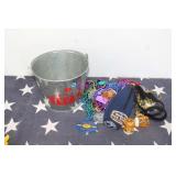 Tecate Beer Bucket w/ Mardi Gras Beads