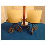Two pillar candles w/ holders