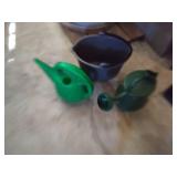 Two watering cans & bucket
