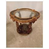 Florentine style ornate wood and glass end table