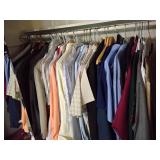 Closet lot of dress shirts and suits, mens