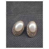 Sterling Marcasite/faux pearl earrings