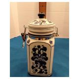 Blue and white ceramic canister