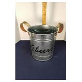 Metal ice bucket with leather straps