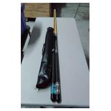 Two pool sticks w/ carrying case
