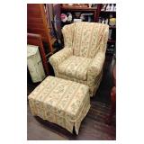 Upholstered wingback chair & ottoman