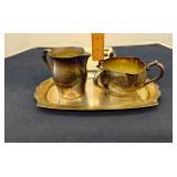 Silverplated creamer, sugar bowl & plate