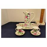 Pink rose miniature tea set