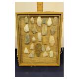 Framed Native American arrowheads & points