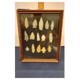 Framed Native American arrowheads & points