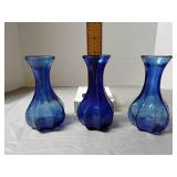 Cobalt blue bud vases (3) 1940s