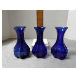 Cobalt blue bud vases (3) 1940s