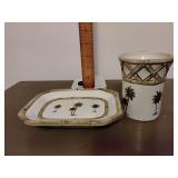 Palm tree soap dish & toothbrush holder