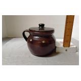 Brown glazed stoneware bean pot