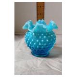 Fenton Art Glass vase blue opalescent hobnail