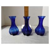 Cobalt blue bud vases (3) 1940s