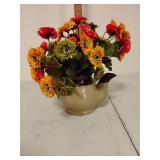 Stoneware pitcher w/artificial flower arrangement