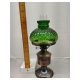 Oil lamp w/ green diamond point glass shade