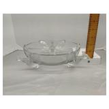 Jeannette glass pheasant 3 footed bowl 50s