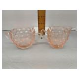 Pink depression cubist creamer & sugar