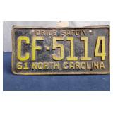 North Carolina 1961 license plate