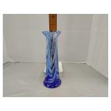 Blue & white swirled art glass vase