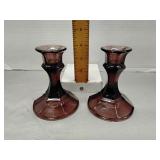Amethyst glass taper candle holders (2)