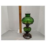 Green glass accent diamond patterned lamp