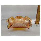Marigold carnival glass ruffled bowl