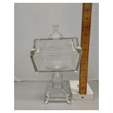 Adams & Co. etched square glass compote