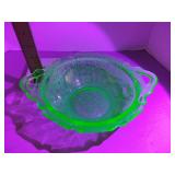 Jeannette glass uranium handled serving bowl