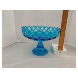 Westmoreland blue glass lace pedestal compote
