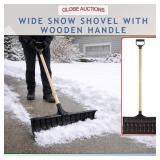 WIDE SNOW SHOVEL WITH WOODEN HANDLE