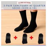 3-PAIR SANCTUARY HI QUARTER SOCKS (SIZE:4-10)
