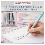 15-PIECES CARTOON ANIMAL ERASABLE GEL PENS