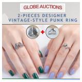 2-PIECES DESIGNER VINTAGE-STYLE PUNK RING
