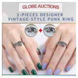 2-PIECES DESIGNER VINTAGE-STYLE PUNK RING